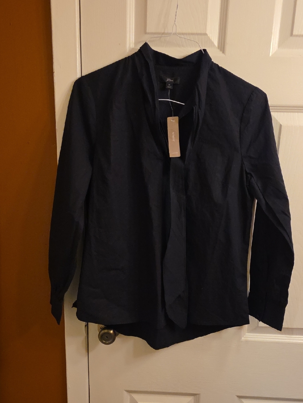 J. Crew Navy Long-Sleeve Tie-Neck Blouse